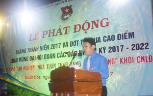 Đồng chí Phan Xuân Hạnh - Phó Bí thư Thường trực Tỉnh Đoàn phát động Tháng Thanh niên.