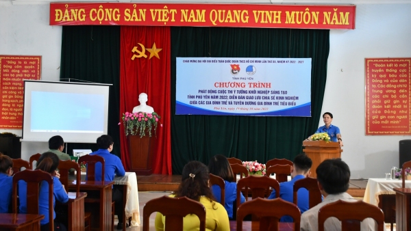 Đồng chí Lương Minh Tùng - Bí thư Tỉnh Đoàn, Chủ tịch Hội LHTN Việt Nam tỉnh phát động Cuộc thi Ý tưởng khởi nghiệp sáng tạo tỉnh Phú Yên năm 2022.