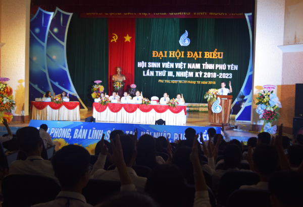 Quang cảnh phiên thứ 1 Đại hội đại biểu Hội Sinh viên Việt Nam tỉnh Phú Yên lần thứ III, nhiệm kỳ 2018 - 2023.