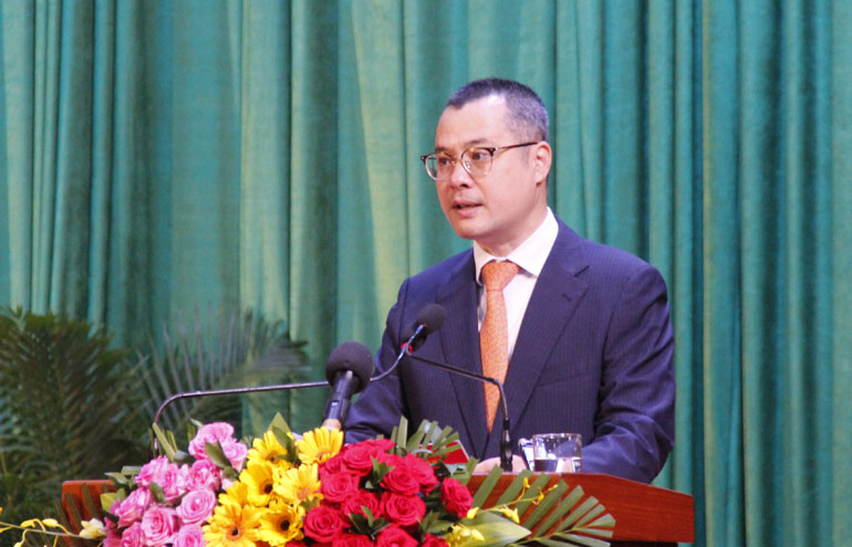 Bí thư Tỉnh ủy Phạm Đại Dương phát biểu tại lễ mít tinh kỷ niệm.