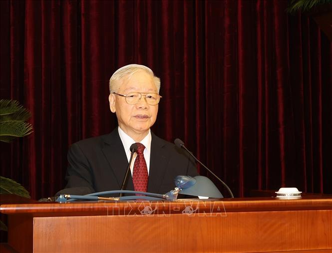 Tổng Bí thư Nguyễn Phú Trọng chủ trì, phát biểu khai mạc tại Hội nghị. Ảnh: TTXVN.