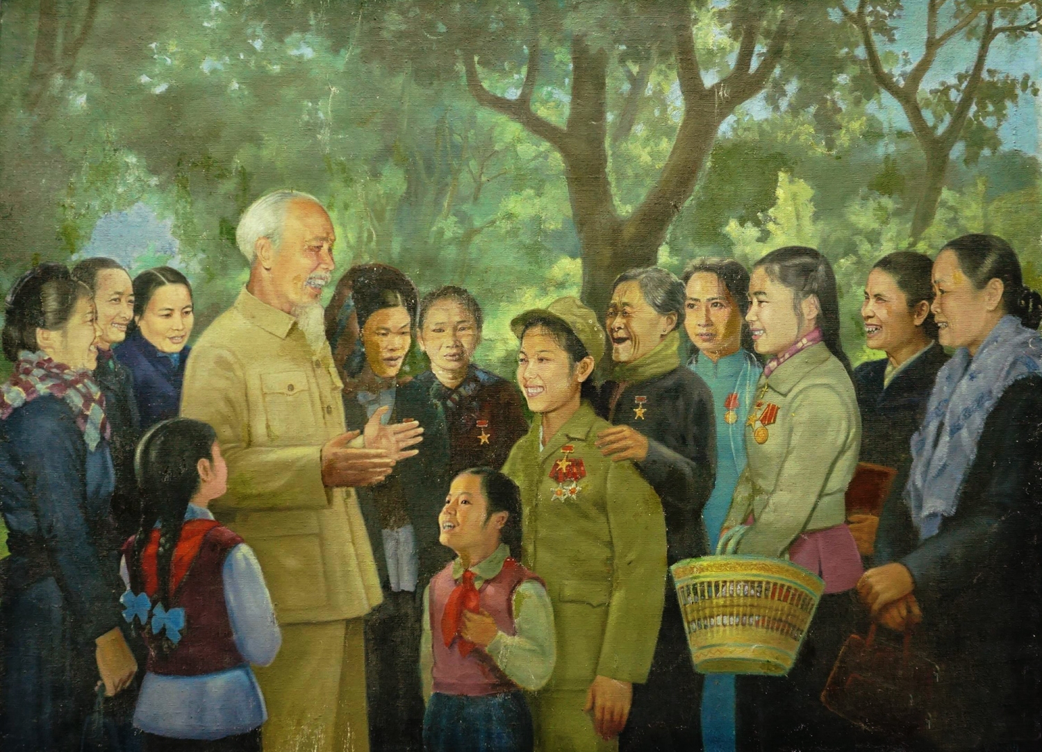 Bác Hồ với nữ chiến sĩ thi đua miền Bắc _Tranh của họa sĩ Vương Trình, sáng tác năm 1967 _ Ảnh: tư liệu